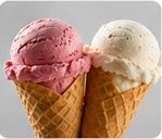 Two scoops of ice cream in cones